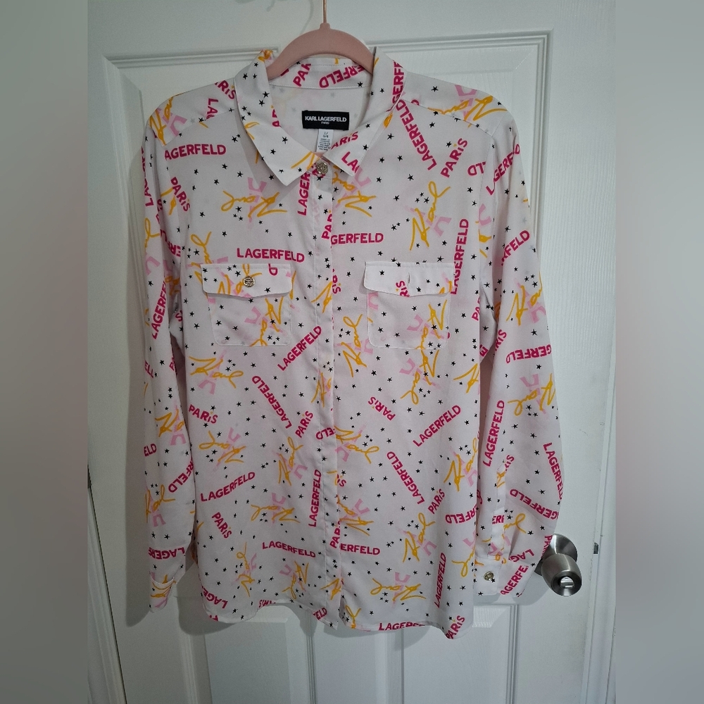 Karl Lagerfeld Paris Graphic Shirt with Pink and Yellow Accents